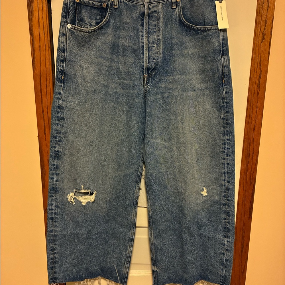Citizens Of Humanity Blue Distressed High Rise Wide Leg Jeans